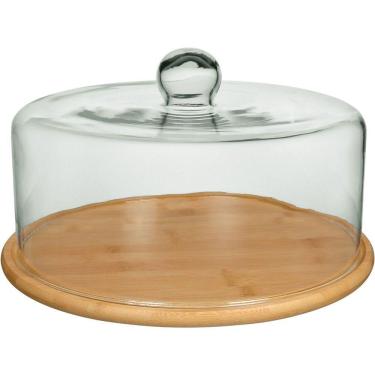 Imagem de Prato Bolo Redondo Home&co Tampa Vidro Bambu 19x33 Boleira