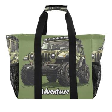 Imagem de ODAWA Bolsa de praia dobrável leve e lavável para homens - Bolsa de praia impermeável à prova de areia com bolsos, caminhão verde, Caminhão verde, One Size