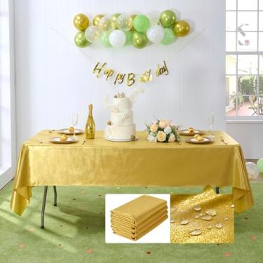 Imagem de Outpain Toalha de mesa grossa de lantejoulas douradas – lavável à prova d'água, brilhante, capa de mesa com glitter dourado para festas, casamentos, banquetes e decoração de casa (pacote com 4