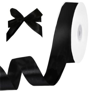 Imagem de Fita de cetim preta, 100 metros de 2,5 cm, rolo de fitas de tecido sólido para artesanato, buquê de laços, embrulho de presente, arranjo floral, festa de casamento, Natal, decorações de guirlanda