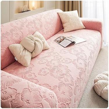 Imagem de Capa de sofá 1, 2, 3, 4 e 5 lugares, protetor móveis veludo grosso luxo, capa cor sólida, elástica para cadeira reclinável(Pink,3-seat 190-230cm)