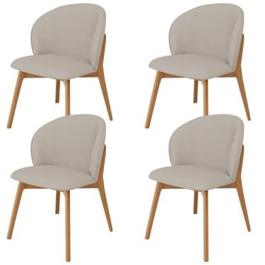 Imagem de Kit 04 Cadeiras de Jantar e Estar Living Estofada Mia L02 Linho Bege - Lyam Decor