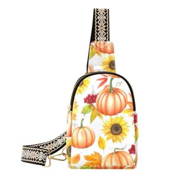 Imagem de CEBUGI Pumpkins Sunflowers, pequena bolsa tiracolo de couro, pochete para caminhadas, viagens ao ar livre