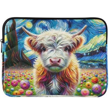 Imagem de Capa para laptop Highland Cow Starry Night capa para laptop fofa macia capa universal para notebook 13 polegadas 14