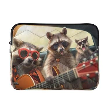 Imagem de Bolsa masculina clássica Houndstooth verde para laptop de 13 a 13,3 polegadas, proteção abrangente, bolsas de trabalho, Guaxinins engraçados, Medium