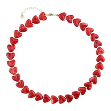 Imagem de KELITCH Colar estilo Y2 com estampa de mármore, vidro, resina, formato de coração, joia para casais, presente, resina acrílica