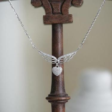 Imagem de Novo colar de asas angulares com pingente de coração, joia de casamento feminina estética, 40cm 5cm, Metal, Zircônia cúbica