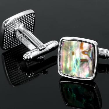 Imagem de Abotoaduras coloridas de concha design céu estrelado abotoaduras elegantes para homens mulheres acessórios ternos e camisas de negócios, one size, Metal, Sem Pedra Preciosa