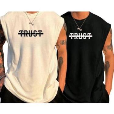 Imagem de Kit 2 Camisetas Regatas Oversized Masculina Trust Blusa Oversized Streetwear 100% Algodão-Masculino