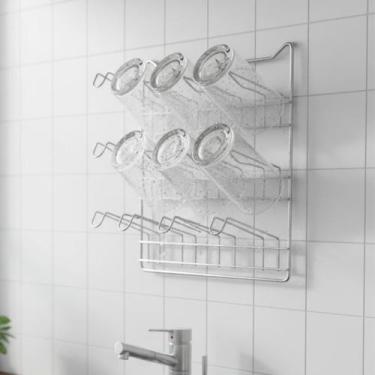 Imagem de Escorredor de Copos 12 Lugares Porta Suspenso Parede Pia Bar Cromado R