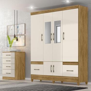Imagem de Guarda Roupa Casal Ambiente MS912 com espelho e Cômoda MS913 Freijó Of