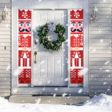 Imagem de 2 faixas de Natal quebra-nozes de 30,5 x 180,3 cm, quebra-nozes bengala pirulito modelo quebra-nozes decoração de Natal para porta da frente varanda interna e externa festa jardim feriado Natal