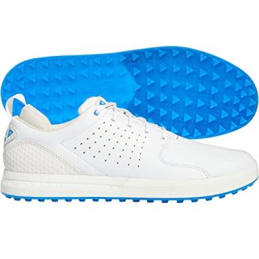 Imagem de adidas Tênis de golfe masculino Flopshot Spikeless, Calçado branco/dourado metálico/azul Rush, 42