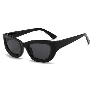 Imagem de Óculos de Sol Olho de Gato Feminino Pequeno Oval Masculino Punk UV400 para Esportes ao Ar Livre, Corrida e Ciclismo, Preto e Cinza
