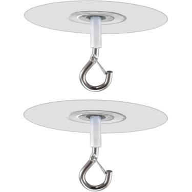Imagem de Galepromot 2 ganchos adesivos de teto – gancho de teto adesivo com suporte de peso, pegajoso | Gancho para pendurar sem broca com fecho de segurança, resistente à água para armazenamento de sinos de