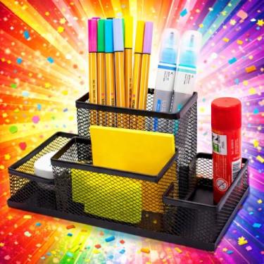 Imagem de Organizador de Mesa em Aramado Preto 4 Divisórias – Porta‑Lápis, Canetas, Clips e post it CREATIVE 360