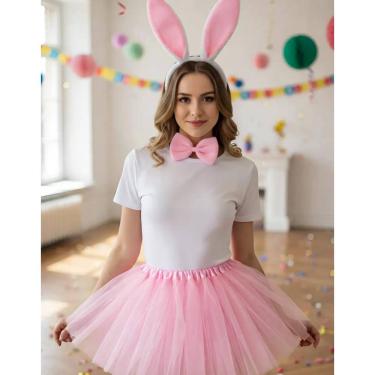 Imagem de Kit 4 Acessórios Carnaval Coelhinha Tiara Gravata Rabo Saia