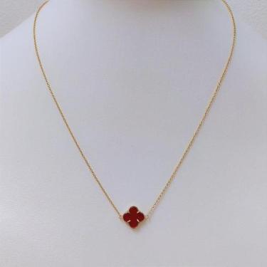 Imagem de Colar de Ouro 18k com Trevo e Ágata Vermelha Natural - Joia Exclusiva 