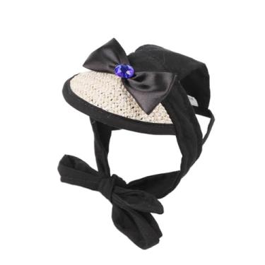 Imagem de Boné de beisebol para animais de estimação tecido de grama bonito estilo francês chapéu protetor solar para cães suprimentos para animais de estimação chapéu de pescador ajustável para cães (M, preto)