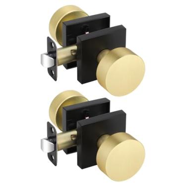 Imagem de EHOMEWARE 2 maçanetas internas pretas e douradas, maçaneta de porta de passagem sem bloqueio para corredor, maçanetas de porta de armário resistentes, reversível para portas canhotas e destros