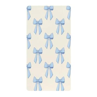 Imagem de Blueangle Lençol de berço padrão para berço infantil - Lençóis de algodão macio e respirável com laço azul (327)