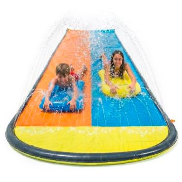 Imagem de Bvx Tapete Escorregador Duplo Tobogã 4,88 Metros com 2 Pranchas Infláveis, PVC, Azul e Laranja, para Crianças a Partir de 3 Anos