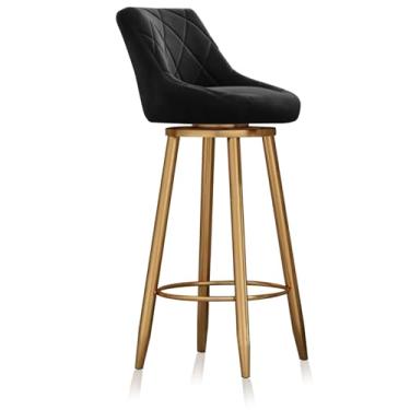 Imagem de Conjunto de 1 banquinhos de bar giratórios, modernos bancos estofados de veludo com encosto e pernas de metal dourado, cadeiras ilha com apoio para os pés, preto, 75 cm