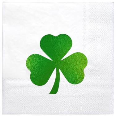 Imagem de LeZakaa 50 guardanapos de papel do Dia de São Patrício, guardanapos de bebida de coquetel de folha verde metálica de 3 camadas, toalhas de mão descartáveis para convidados de festa, 12 x 12 cm