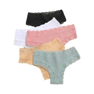 Imagem de Conjunto De Calcinhas Sem Costura De Algodão Com Renda Para Mulheres p