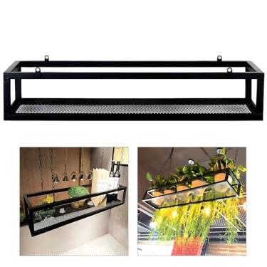 Imagem de Rack de vinho suspenso e prateleira flutuante para plantas – Visor de teto de metal para restaurante, bar, varanda, cozinha – Armazenamento de panela e panela com economia de espaço (120 x 25 x 15 cm)