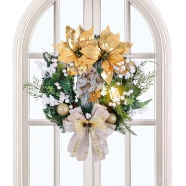 Imagem de Guirlanda de Natal para ambientes internos | Presépio para decoração de casa, guirlanda de Natal artificial com luzes LED – para varanda, manto, cozinha, sala de estar, quarto, entrada, restaurante