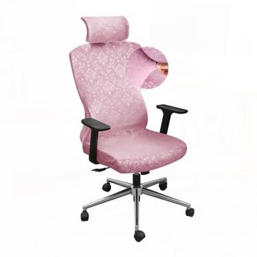 Imagem de EVOLLER Capa de cadeira de escritório ergonômica rosa com capa de encosto de cabeça de veludo em relevo elástico para cadeira de escritório com conjunto de encosto de cabeça lavável - veludo em relevo