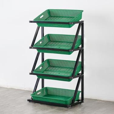 Imagem de Prateleiras de exibição de supermercado de 4 a 5 camadas, prateleira de lanche comercial para batatas fritas e bebidas, organizador de frutas e vegetais com cestas de grande capacidade - ideal para