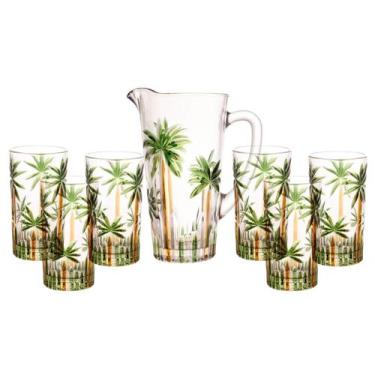 Imagem de Conj Jarra com 6 Copos de Cristal Palm Tree Handpaint Wolff