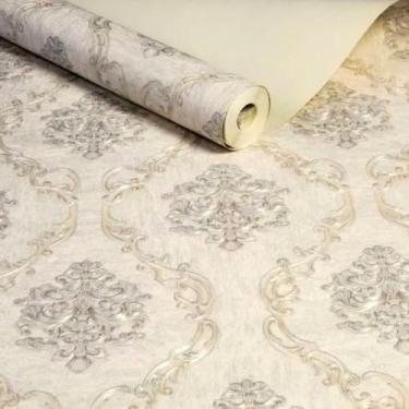 Imagem de Papel de Parede Clássico Arabesco Medalhão Magnific Cinza/Bege Rolo 10