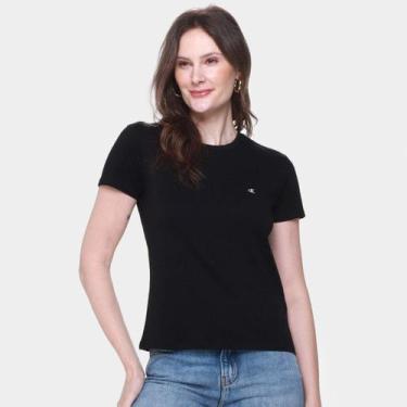 Imagem de Camiseta Calvin Klein Logo Bordado Feminina, Preto, G
