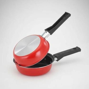 Imagem de Frigideira Dupla 14cm Hamburgueira Omeleteira Vermelha - Nacional