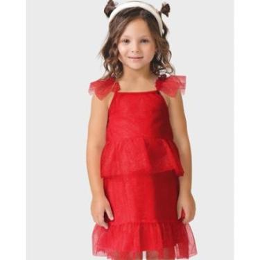Imagem de Vestido glitter babados leve verão brilho confortável - Rosa e Vermelha - Menina 1 a 10 anos-Feminino