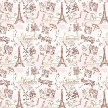 Imagem de Papel Parede Rosa Claro Paris Café Londres Fashion Adesivo