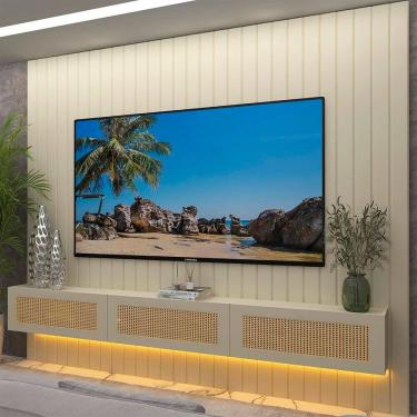 Imagem de Estante Ripado para Tv 84 Polegadas com Led 230cm 100% Mdf Majestade/native Off White/ Creme