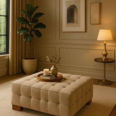 Imagem de Puff para Sala de Estar Linho Karen Bege