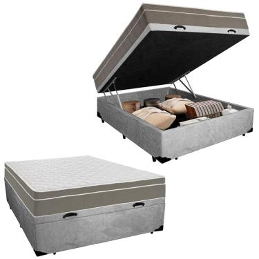Imagem de Cama Box Baú Casal Suede + Colchão Sereneprime Molas Ensacadas 138x188x69 Cinza