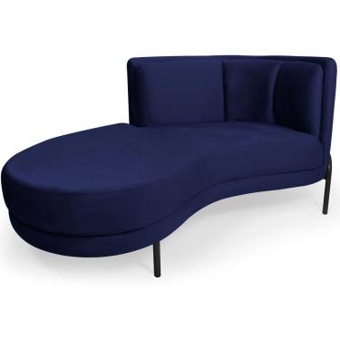 Imagem de Sofá Chaise Esquerdo Sala De Estar Penélope Base Preto Veludo Azul Escuro - Nexta Casa