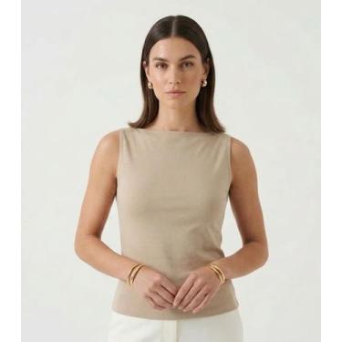 Imagem de Regata Feminina Decote Nas Costas Infinita Cor Bege, GG, Bege