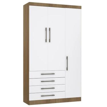 Imagem de Guarda Roupa Solteiro 132cm 3 Portas 4 Gavetas Delphi Avelã/branco L01 - Mpozenato