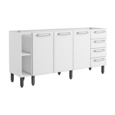 Imagem de Gabinete de Cozinha Mais Evidence 3 Portas 4 Gavetas 100% Aço 180CM Branco