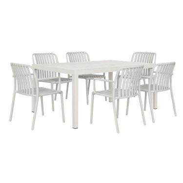 Imagem de Kit 1 Mesa Creta 140x72cm e 6 Cadeira Tulum em Polipropileno Nude