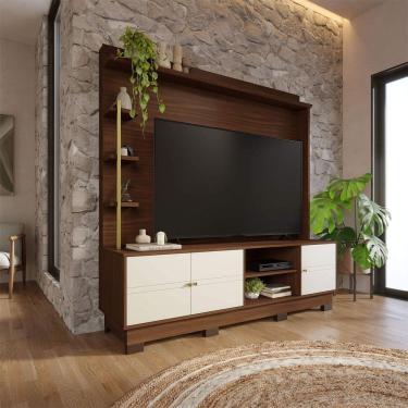 Imagem de Estante para TV Até 70 Polegadas Paraná 3 Portas Nogueira Real/Off White Matte - Colibri