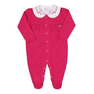 Imagem de Macacão Longo Luxo Bebê Menina Malha Tricot Paraiso Rf 14520, Pink, P 