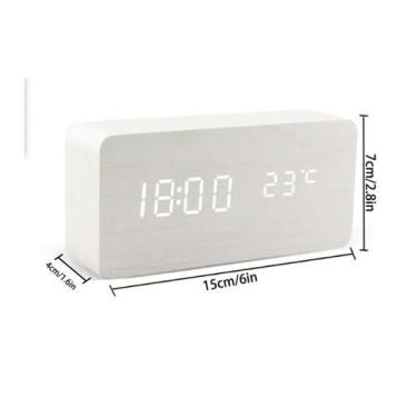 Imagem de Despertador LED Multifuncional Digital de madeira com tempo - Branco -